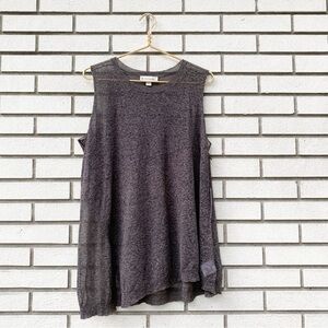 NWT White + Warren Linen Blend Graphite Heather Draped Asymmetrical Tank Top L